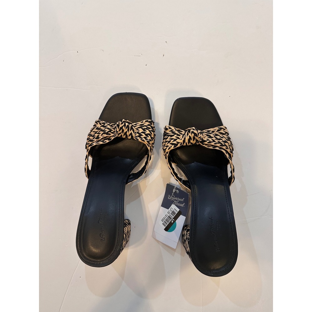 NWT Universal Thread Womens Woven Knotted Block Heel Sandal Black Tan  8